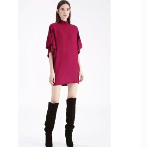 IRO Paris Fucshia Shift Mock Neck Split Ruffle Sleeves Euro 36 2 4 - Picture 1 of 15